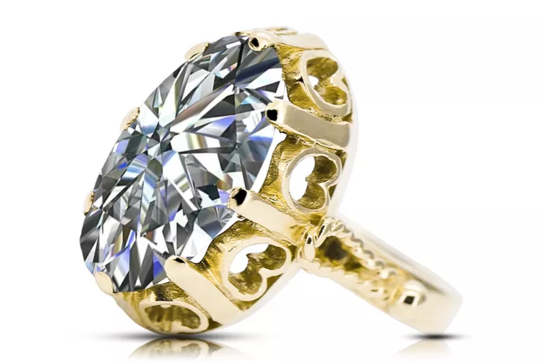 Zircon Or jaune 14 carats Anneau Artisanat vintage vrc134y